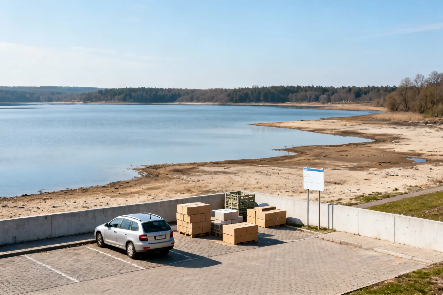 Jezioro Solińskie niski poziom wody — odsłonięte brzegi w Zawozie