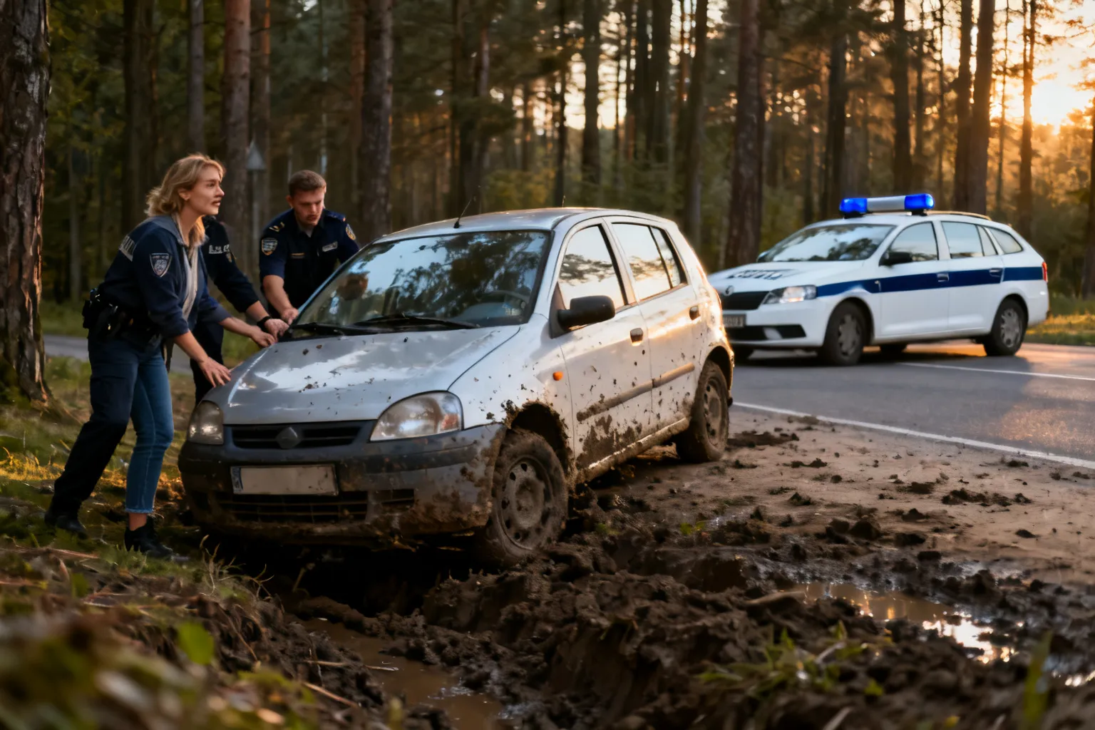 Kobieta ugrzęzła samochodem w lesie. Policjanci odnaleźli ją po nocnym zgłoszeniu