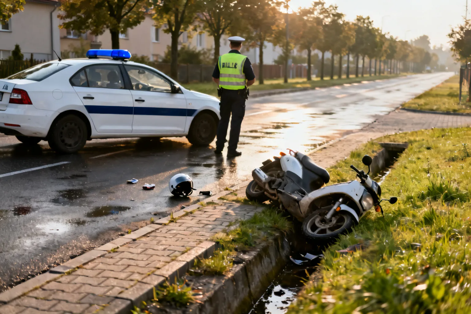 Nietrzeźwy motorowerzysta wjechał do rowu na ul. Załęskiej